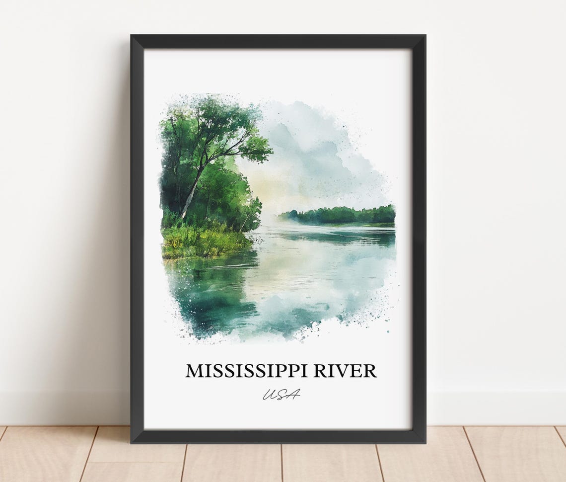 Mississippi River USA Lush Green Banks Watercolor Nature Poster - Image 4