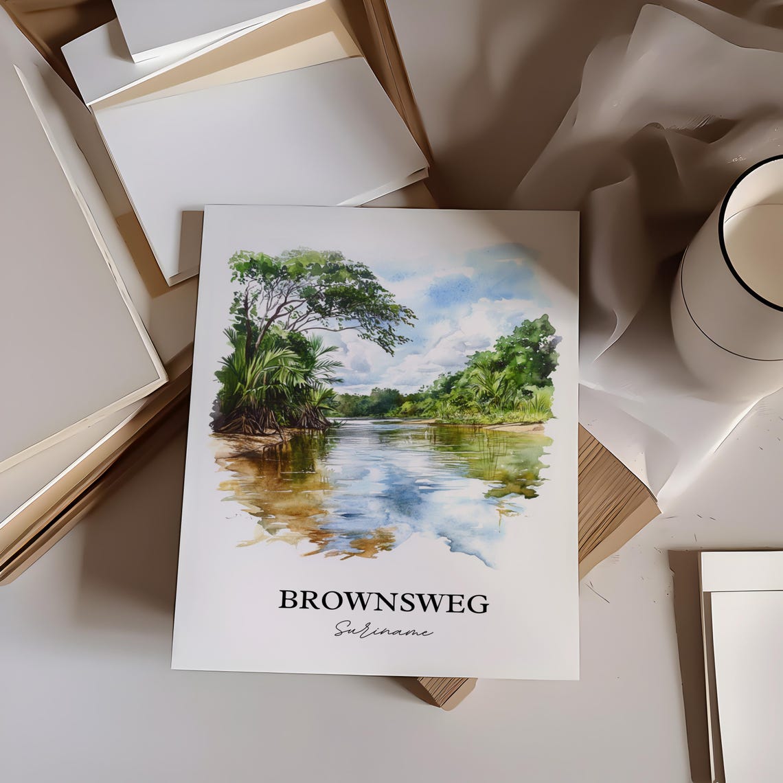 Brownsweg Suriname Watercolor Jungle River Nature Scene Poster - Image 3