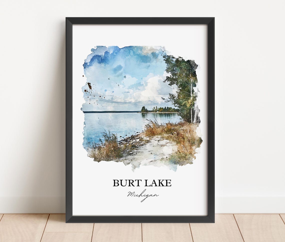 Burt Lake Michigan Peaceful Grassy Shore Path Calm Water Poster - Image 2