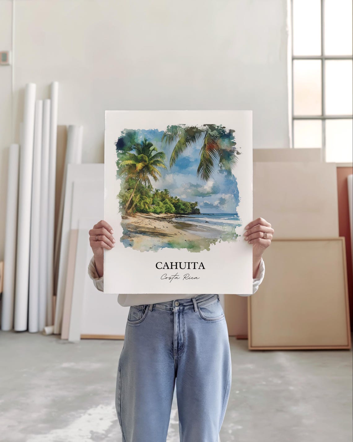 Cahuita Costa Rica Beach Palm Trees Watercolor Travel Poster - Image 4