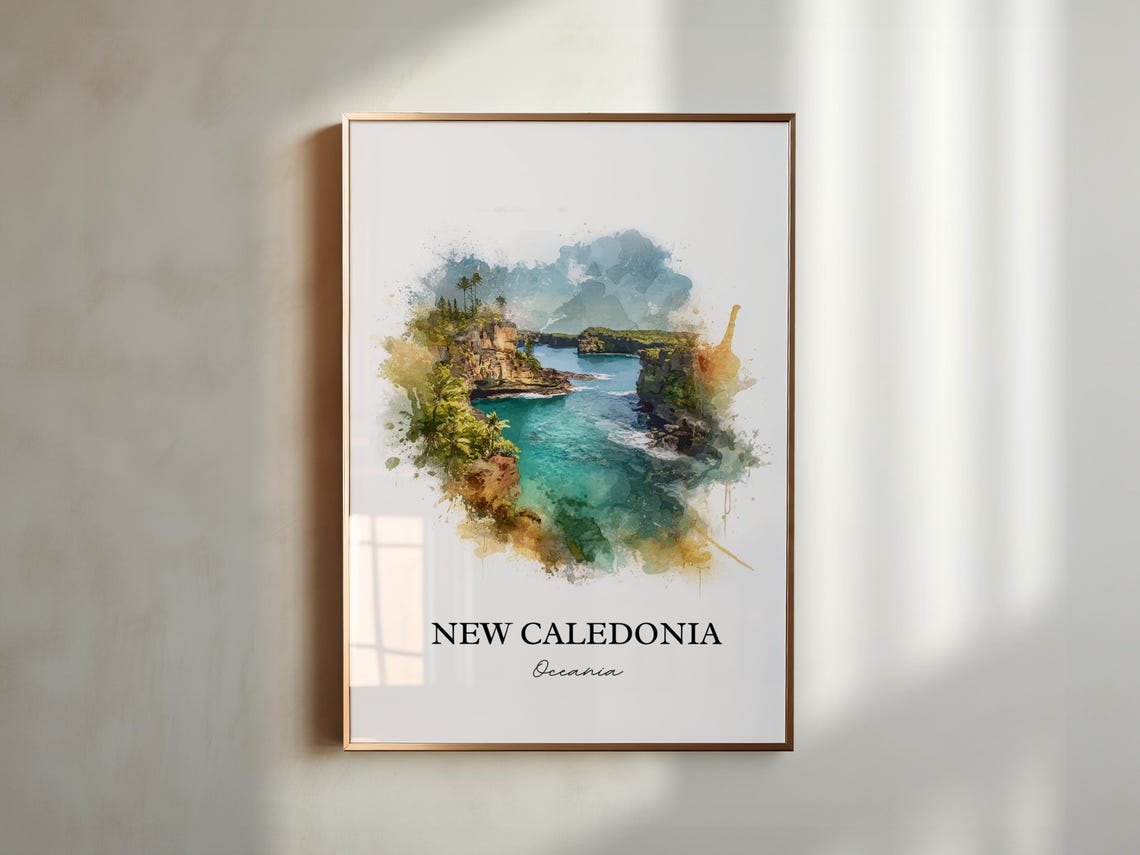 New Caledonia Oceania Turquoise Cove Cliffs Watercolor Poster - Image 5