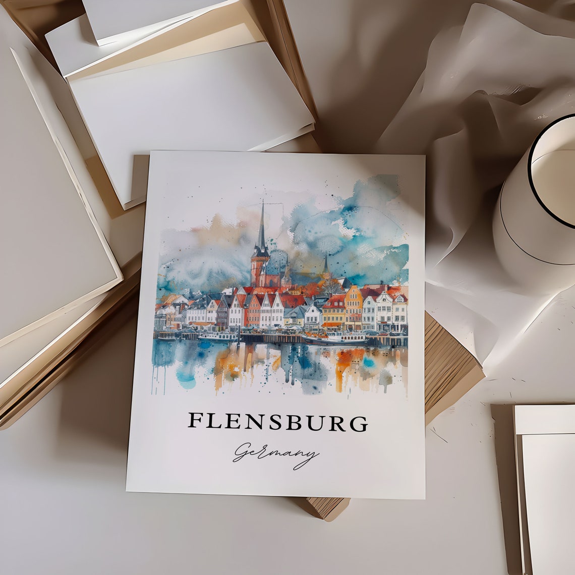 Flensburg Germany Watercolor Travel Poster, Art Print - Image 6
