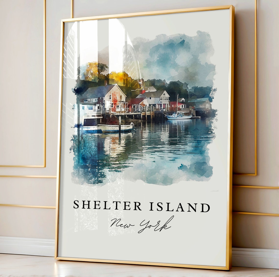 Shelter Island New York Watercolor Harbor Boats Waterfront Poster - Image 4