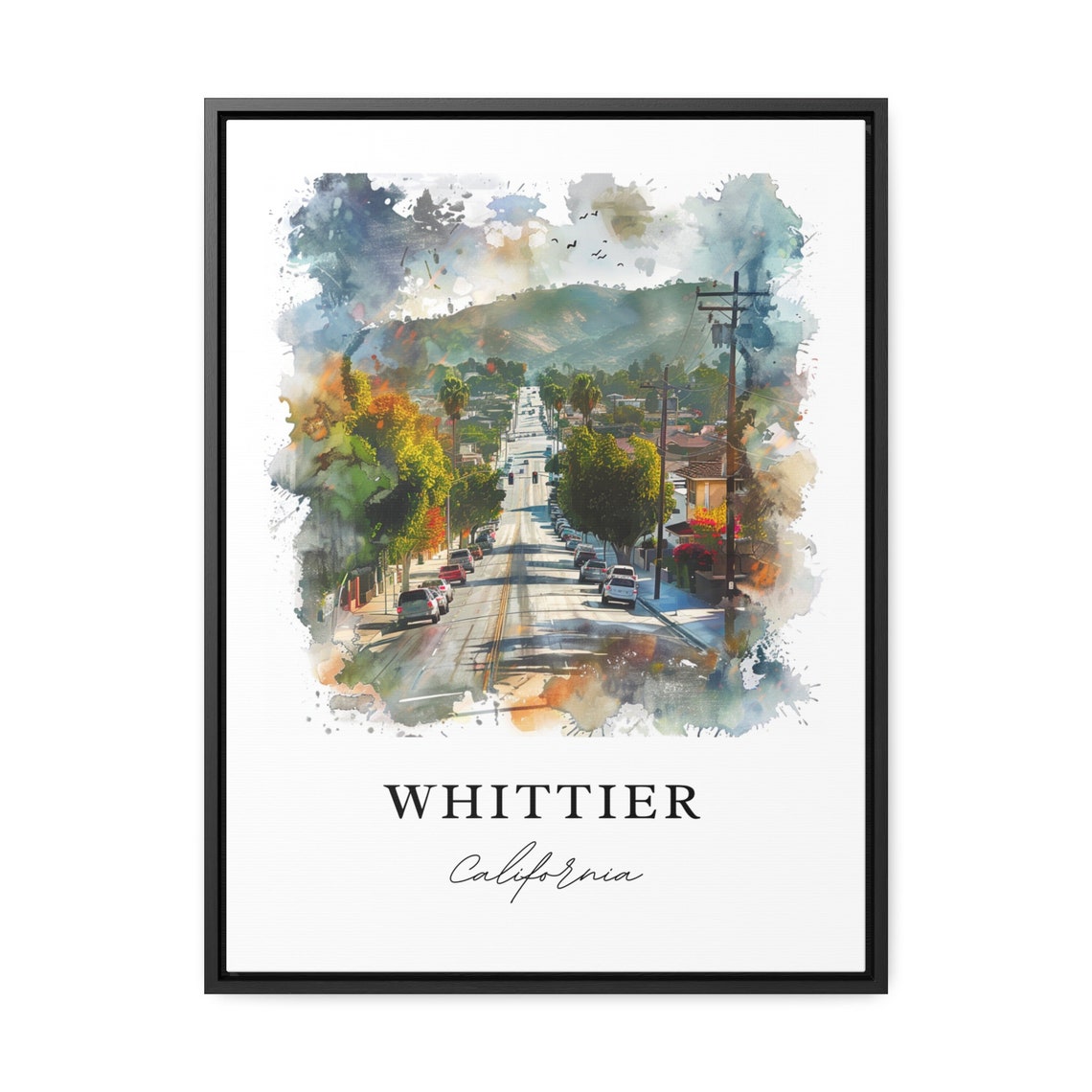 Whittier California Watercolor Palm Lined Street Hills Poster - Image 2