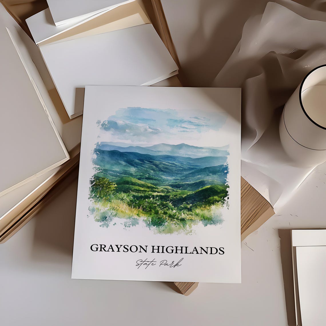 Grayson Highlands State Park Blue Mountain Ridge Watercolor Poster - Image 2