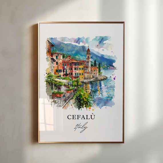 Cefal Italy Watercolor Travel Poster, Sardinia