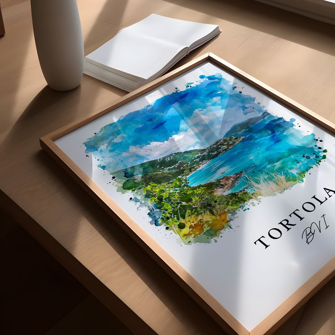 Tortola BVI Watercolor Turquoise Bay Caribbean Coast Scene Poster - Image 5