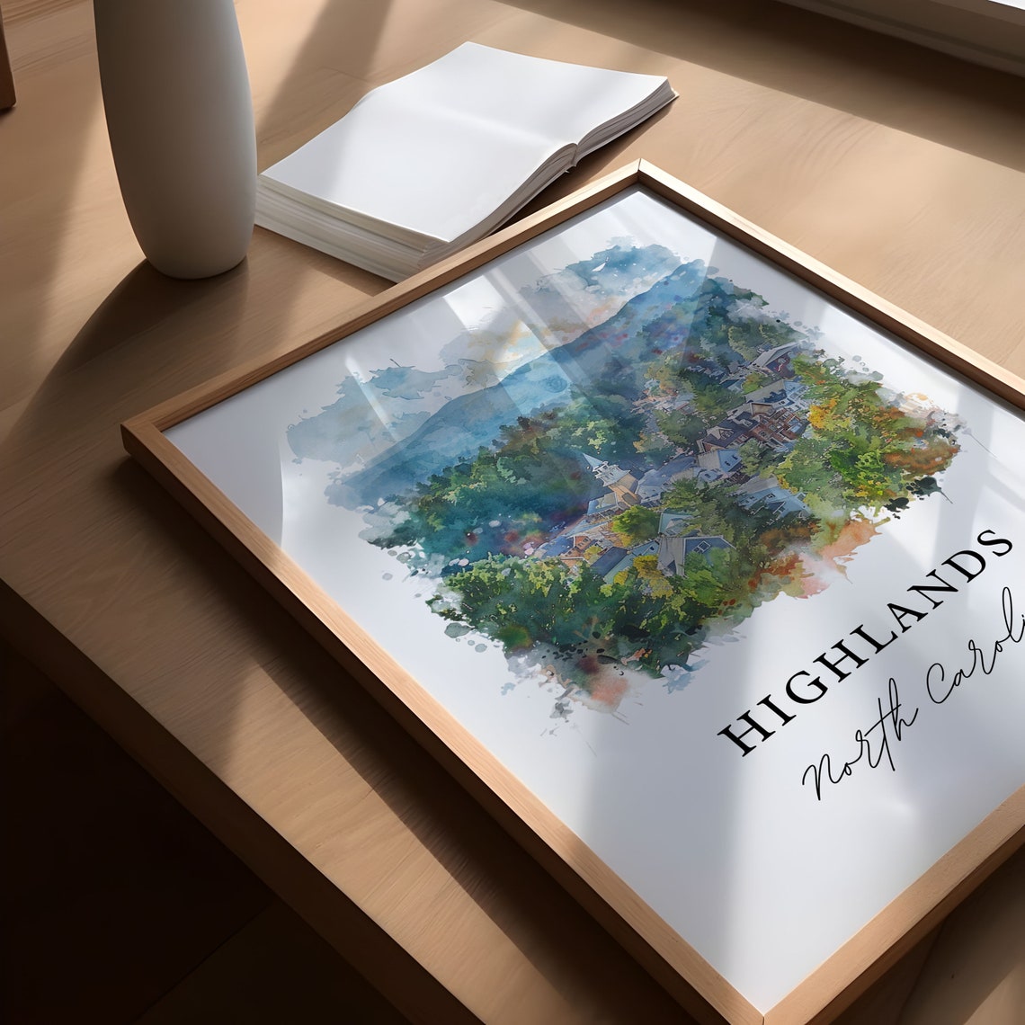 Highlands North Carolina Watercolor Mountain Town Scene Poster - Image 5