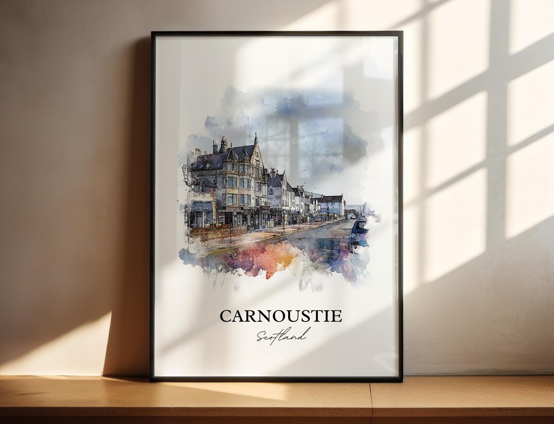 Carnoustie Scotland Watercolor Street Stone Buildings Poster