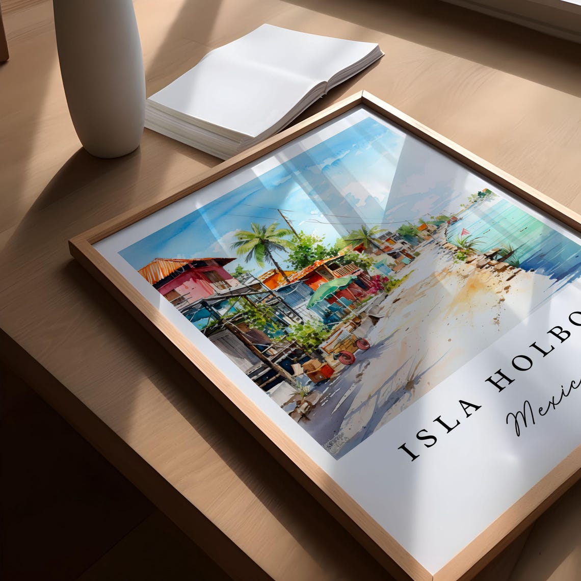 Isla Holbox Traditional Travel Art Mexico Poster Print Wedding Gift Birthday Present Custom Text Perfect - Image 5