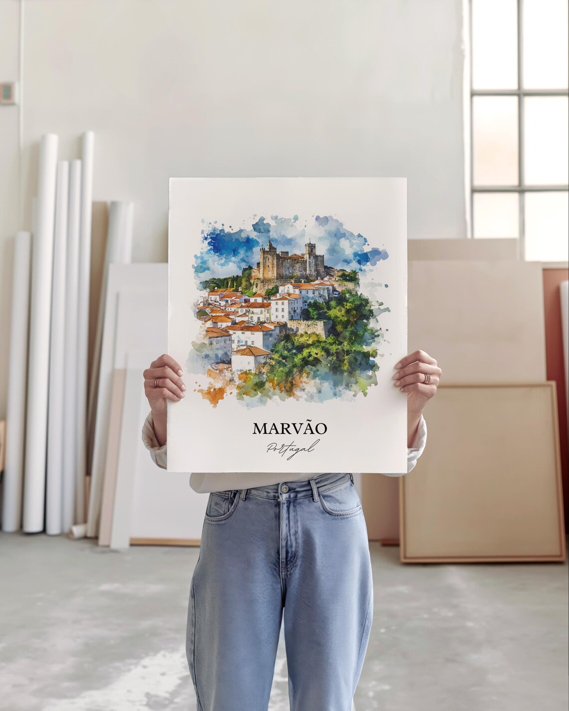 Marvao Portugal Watercolor Castle Hill Village Fortress Town Poster - Image 5