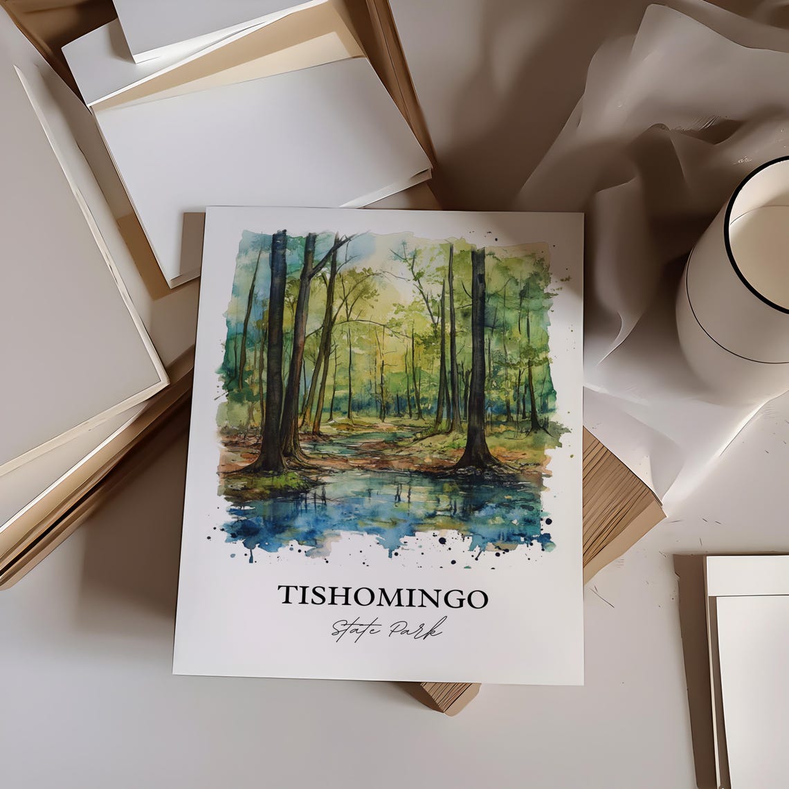 Tishomingo State Park Forest Creek Watercolor Nature Art Poster - Image 3