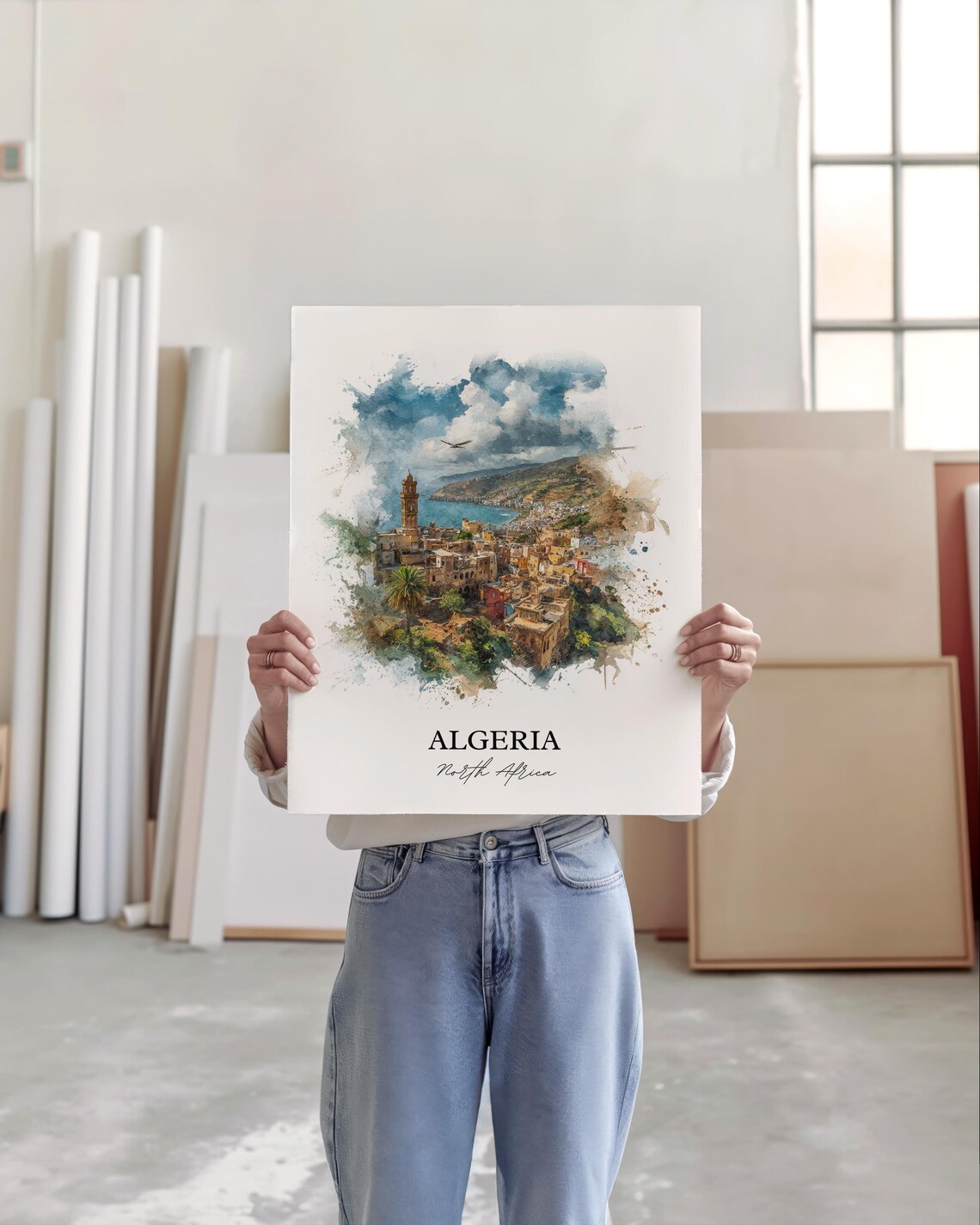 Algeria North Africa Seaside Old Town Watercolor Travel Poster - Image 4