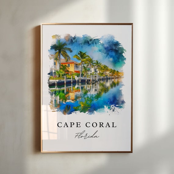 Cape Coral Florida Wall Art Print, Custom Text