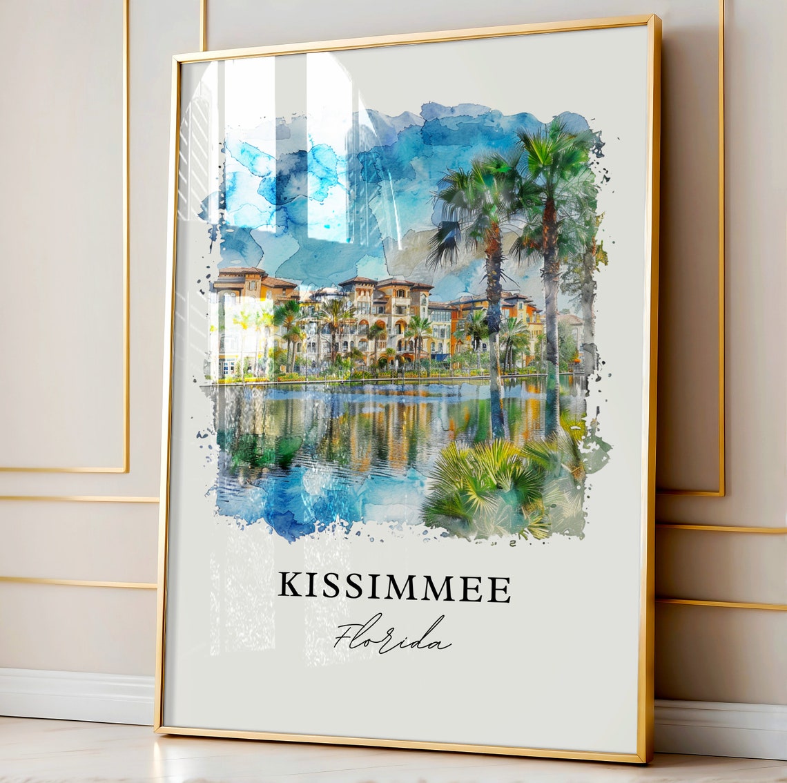 Kissimmee Florida Waterfront Palms Resort Watercolor Travel Poster - Image 4
