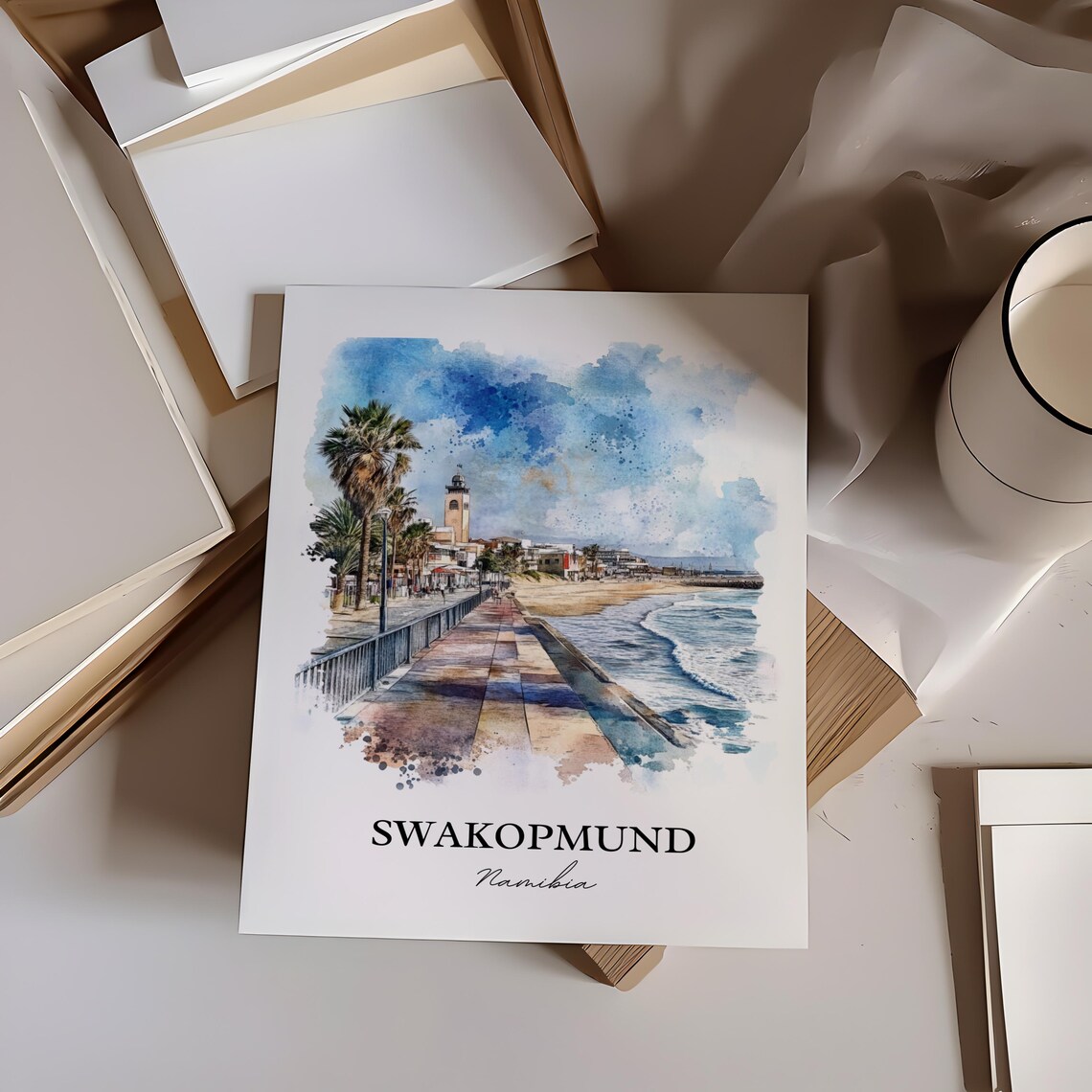 Swakopmund Namibia Beach Promenade Watercolor Coastal Poster - Image 5