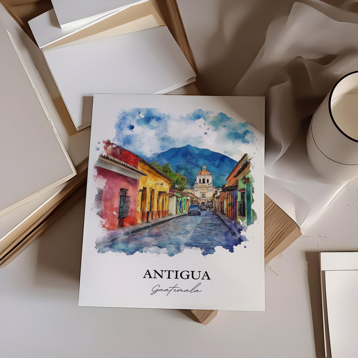 Antigua Guatemala Wall Art La Print Watercolor Gift Travel Poster Housewarming - Image 4