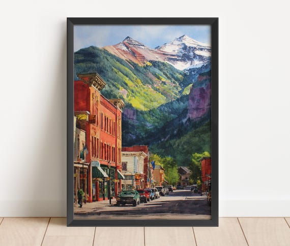 Telluride Co Watercolor Art Travel Print Colorado Artwork Decor Ski Wall