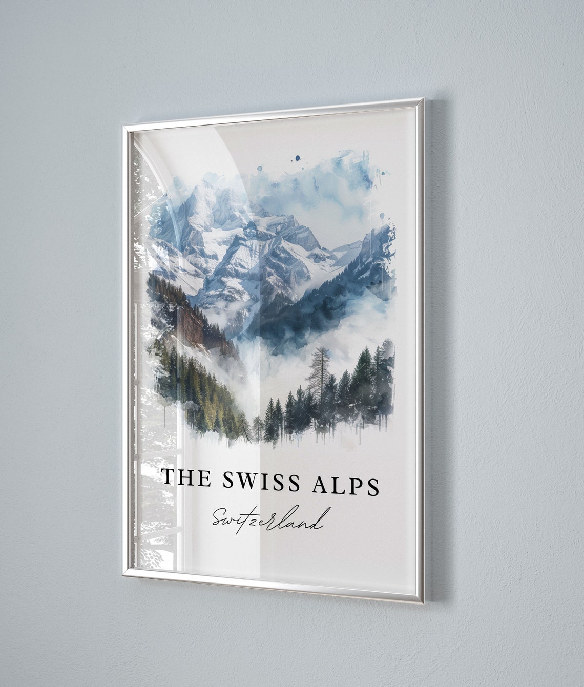 The Swiss Alps Switzerland Watercolor Snow Peaks Pines Poster - Image 3