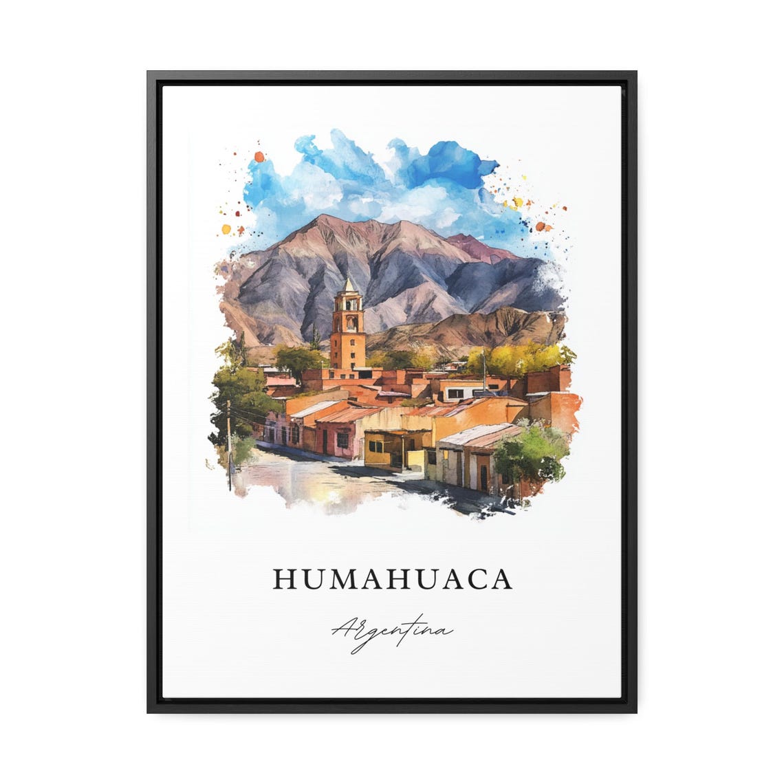Humahuaca Argentina Watercolor Church Mountain Town Scene Poster - Image 2