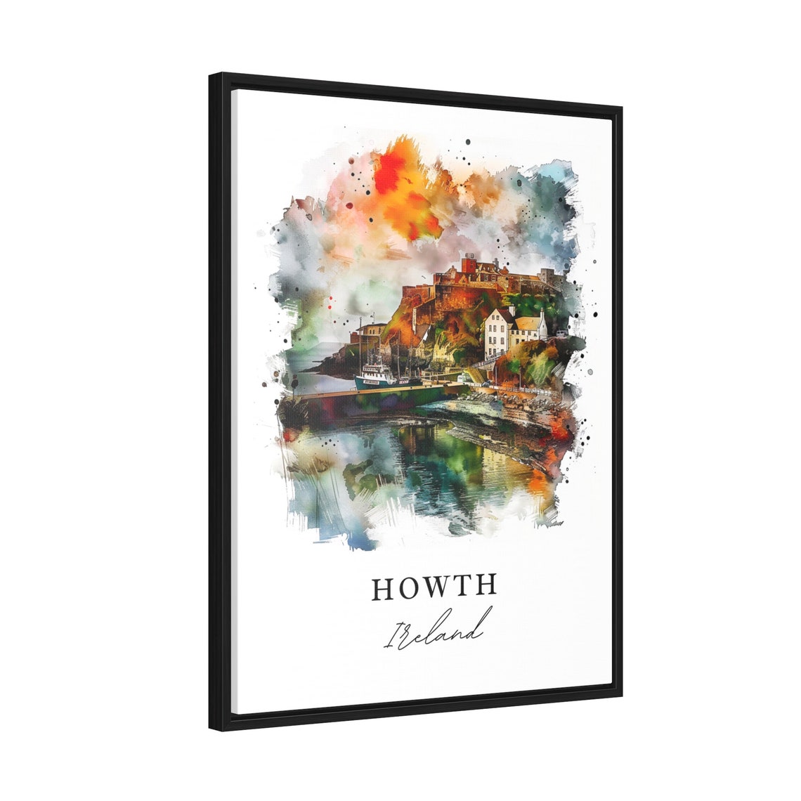 Howth Ireland Castle and Harbor Boats Watercolor Cityscape Poster - Image 2