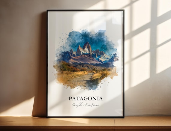 Patagonia South America Watercolor Mountain Peaks Travel Poster