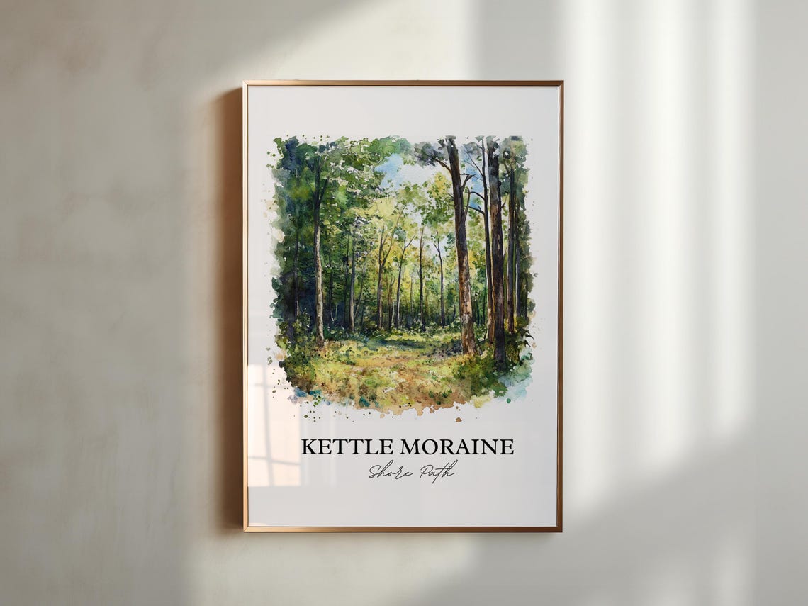Kettle Moraine Shore Path Watercolor Forest Trail Green Trees Poster - Image 5