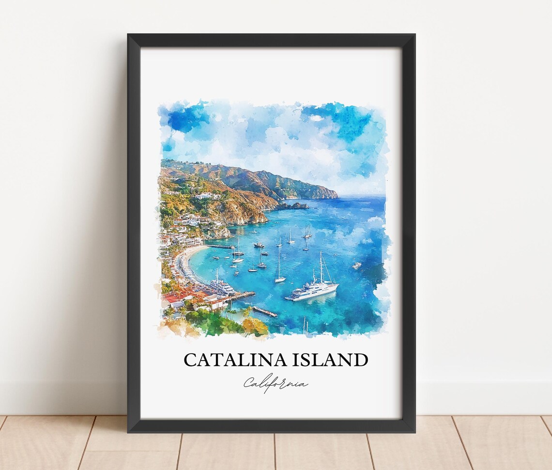 Catalina Island California Sailboat Harbor Watercolor Travel Poster - Image 2