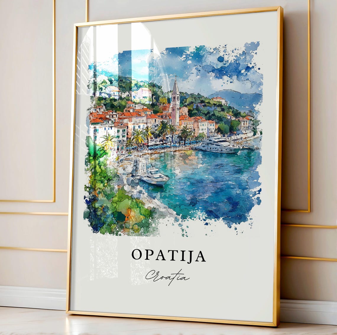 Opatija Croatia Seaside Promenade Palms Watercolor Travel Poster - Image 5