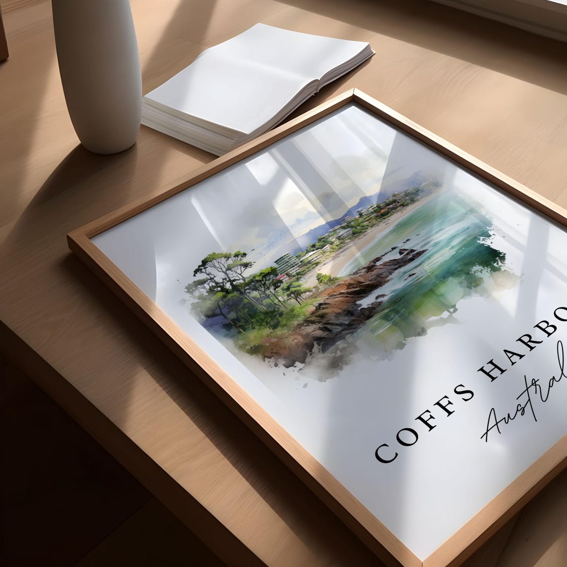 Coffs Harbour Australia Rocky Headland Beach Watercolor Poster - Image 5