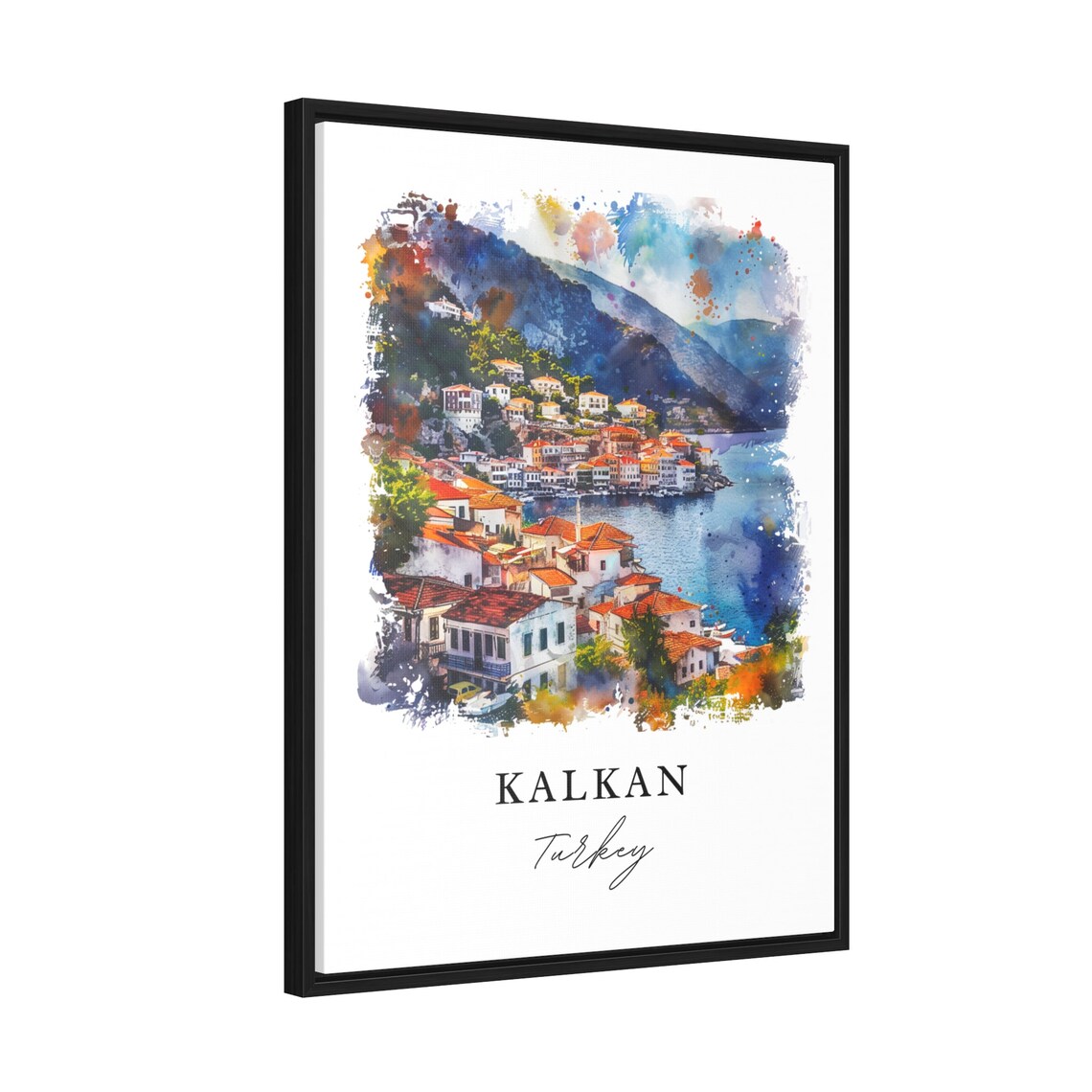 Kalkan Turkey Watercolor Coastal Village Blue Bay Travel Poster - Image 2