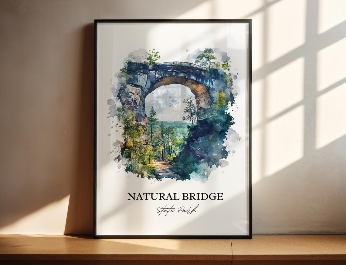 Natural Bridge State Park Virginia Stone Arch Watercolor Poster