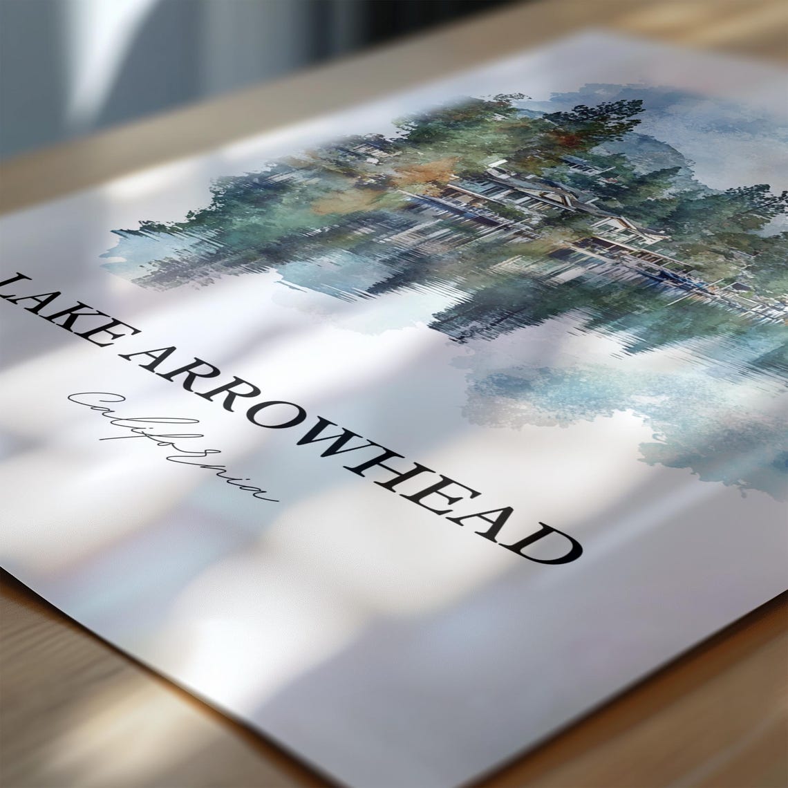 Lake Arrowhead California Lakeside Cabins Watercolor Travel Poster - Image 4