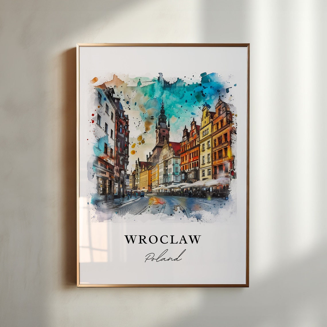 Wroclaw Poland Colorful Market Square Watercolor Travel Poster