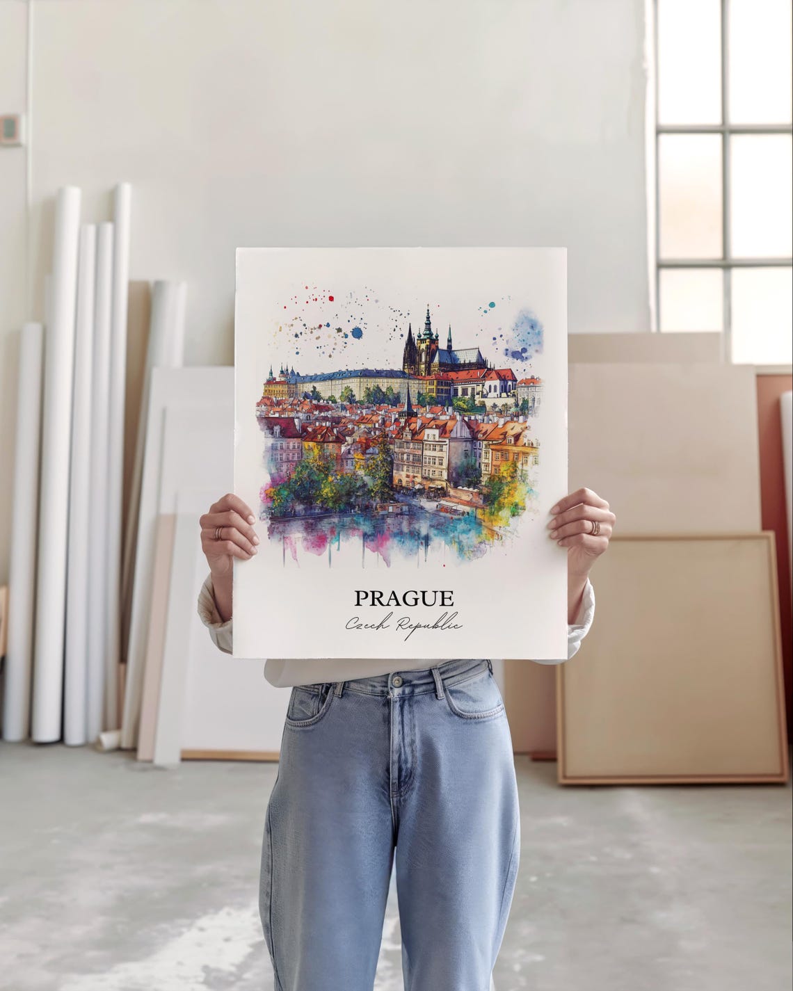 Prague Skyline Watercolor Travel Poster, Czech Republic - Image 2