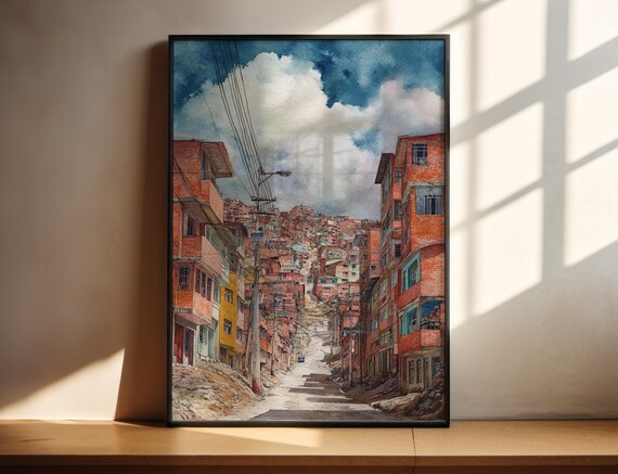 Oruro Bolivia Hillside Brick Street Watercolor Andes City Travel Poster