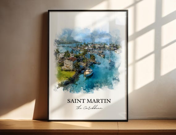 Saint Martin Wall Art Print St Watercolor Caribbean Islands Gift Travel Poster Housewarming