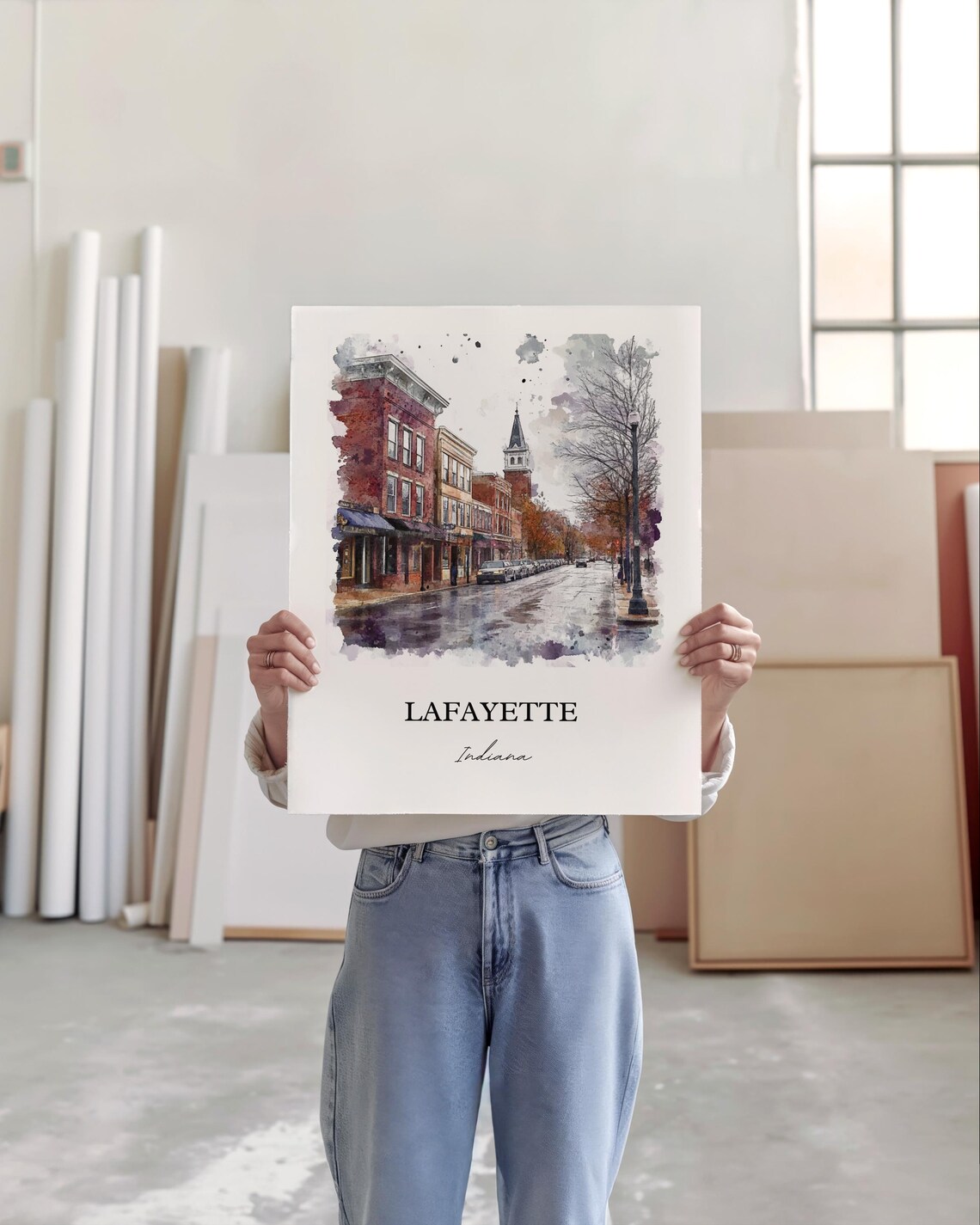 Lafayette Indiana Watercolor Travel Poster, Tippecanoe County - Image 3