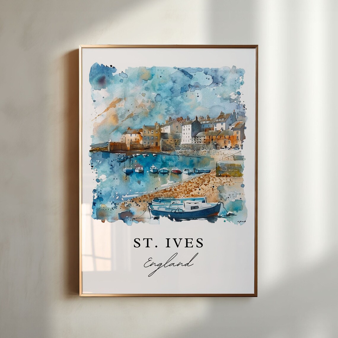 St. Ives England Harbor Watercolor Minimalist Travel Art Poster