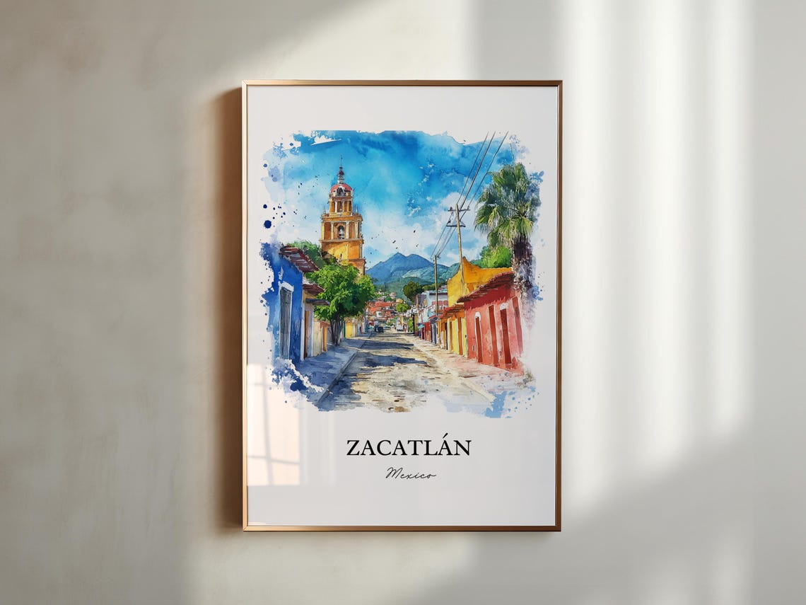 Zacatln Wall Art Puebla Mexico Print Watercolor Gift Travel Poster Housewarming - Image 2
