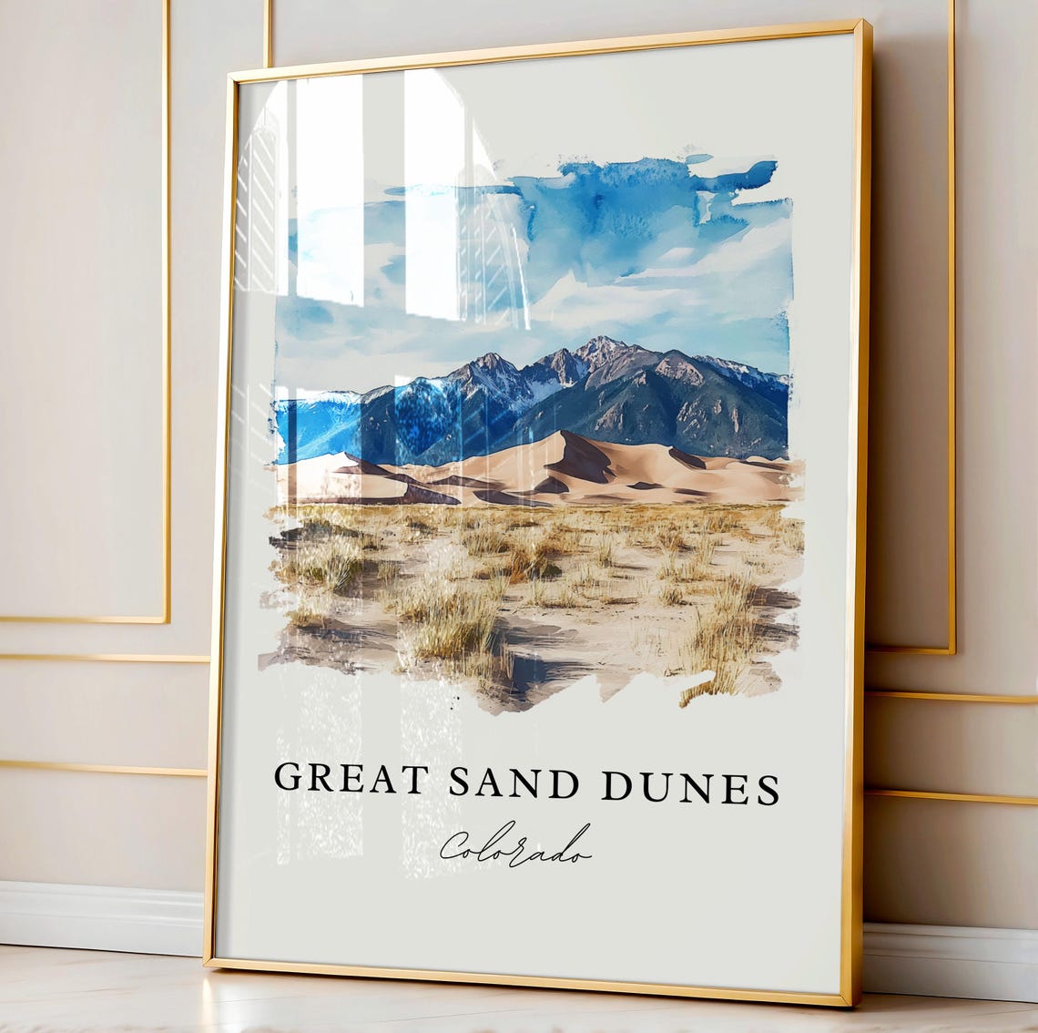 Great Sand Dunes Colorado National Park Watercolor Travel Poster - Image 3