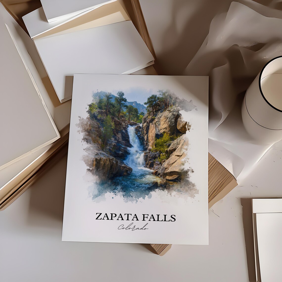 Zapata Falls Colorado Rocky Canyon Cascade Watercolor Poster - Image 2