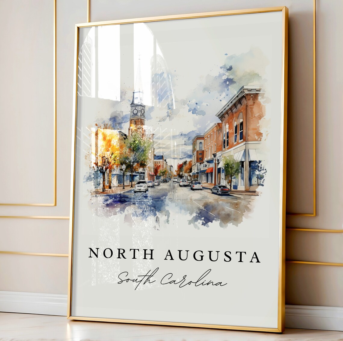 North Augusta South Carolina Watercolor Church Street Poster - Image 4