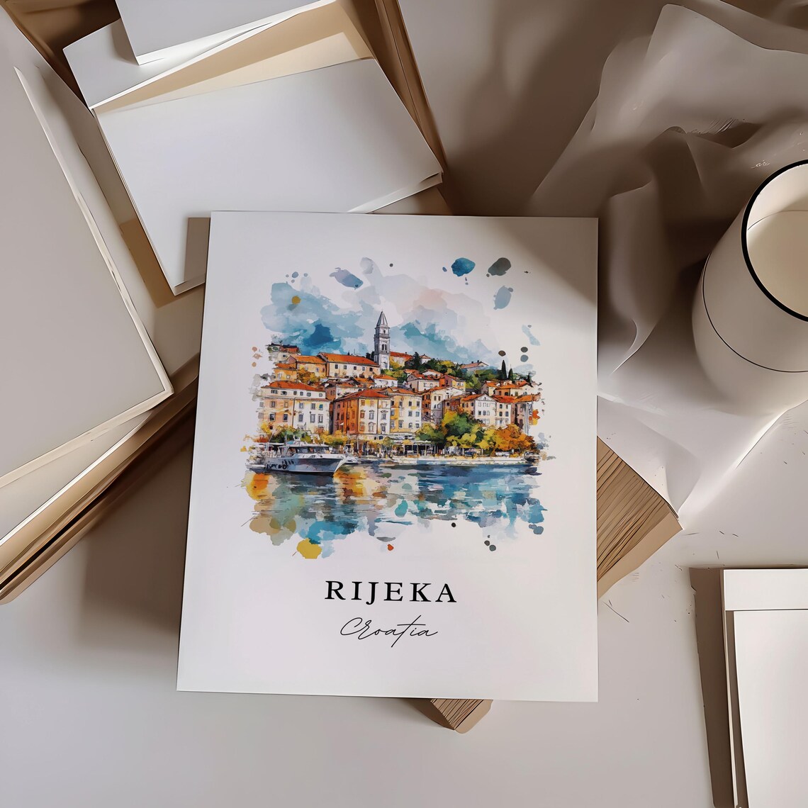 Rijeka Croatia Harbor Boats Waterfront Watercolor Travel Poster - Image 6