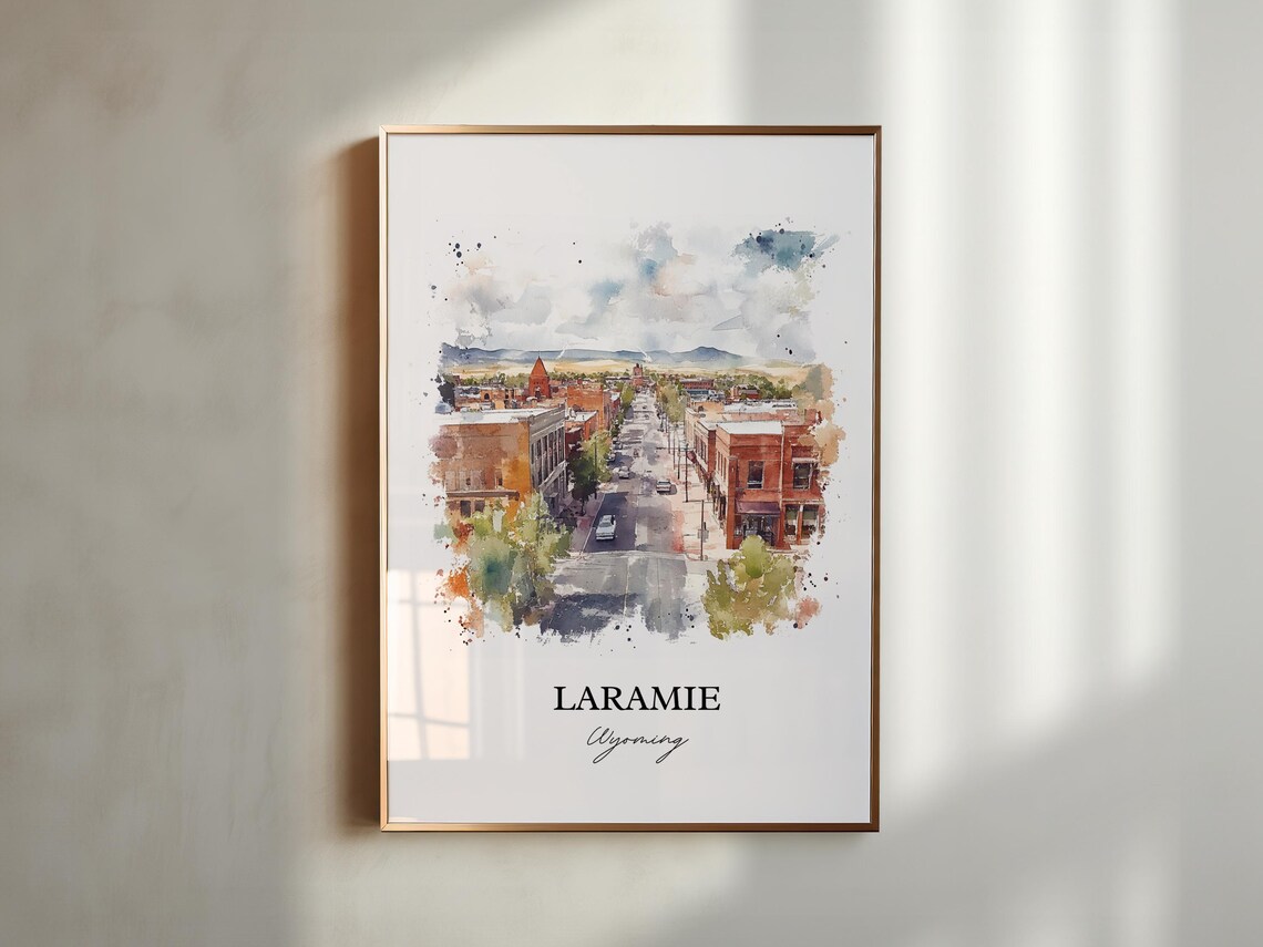 Laramie Wyoming Watercolor Downtown Street Mountain View Poster - Image 6