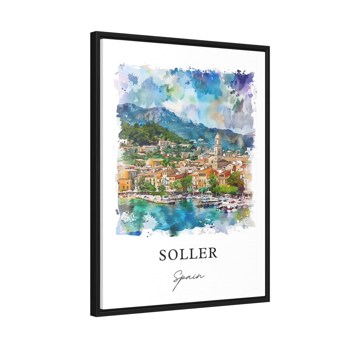 Soller Spain Mallorca Harbor Church Watercolor Travel Poster - Image 2