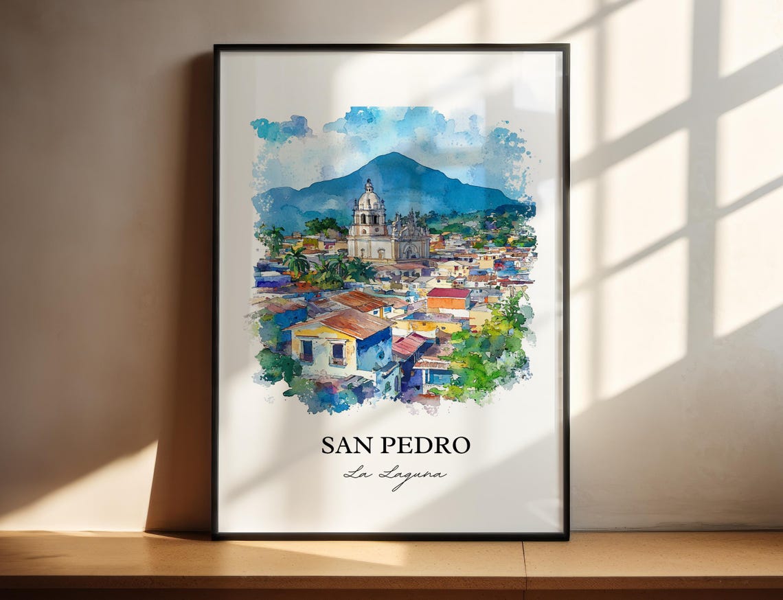 San Pedro La Laguna Wall Art Guatemala Print Artwork Gift Travel Poster Housewarming