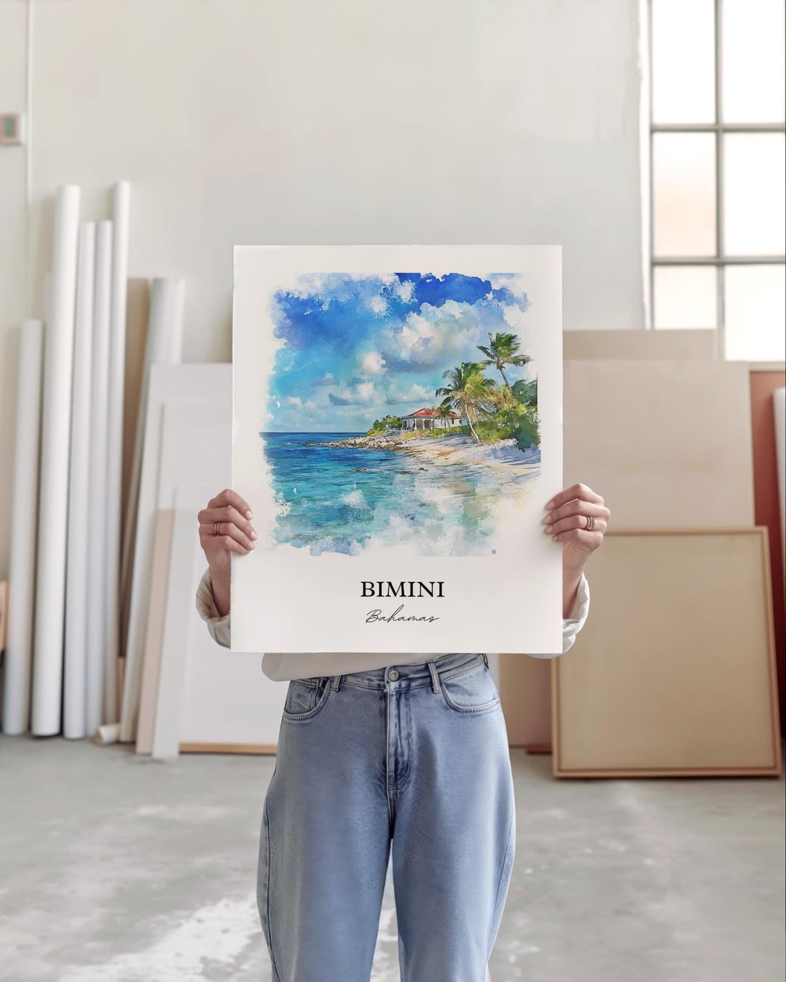 Bimini Bahamas Watercolor Tropical Island Beach Palms Poster - Image 5