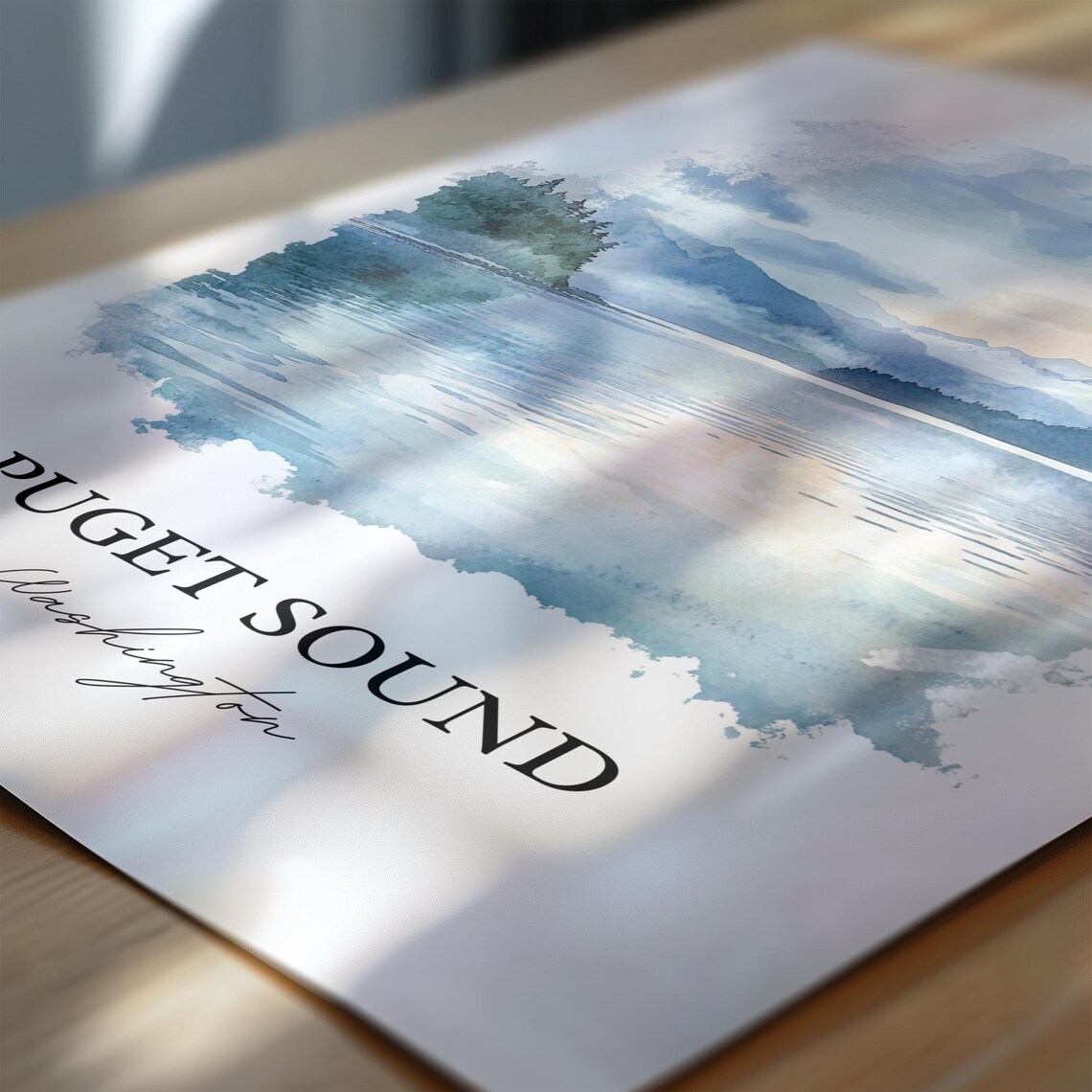 Puget Sound Washington Misty Waterfront Islands Watercolor Poster - Image 6