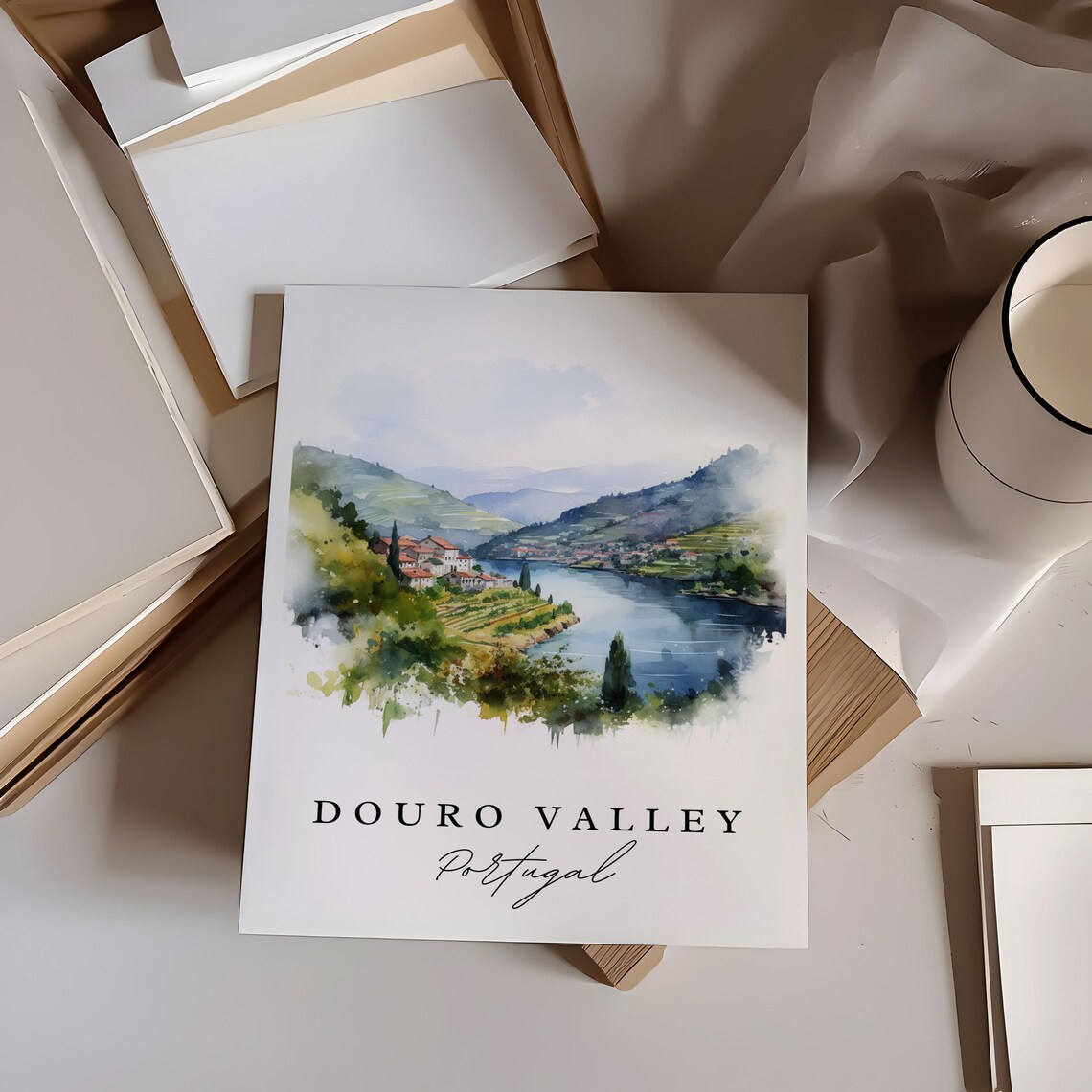 Douro Valley Portugal Vineyard River Watercolor Travel Poster - Image 6
